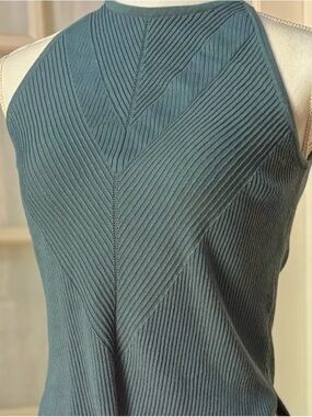 Anthro Ribbed Knit Tank Teal Chevron Sleeveless Top XS Petite